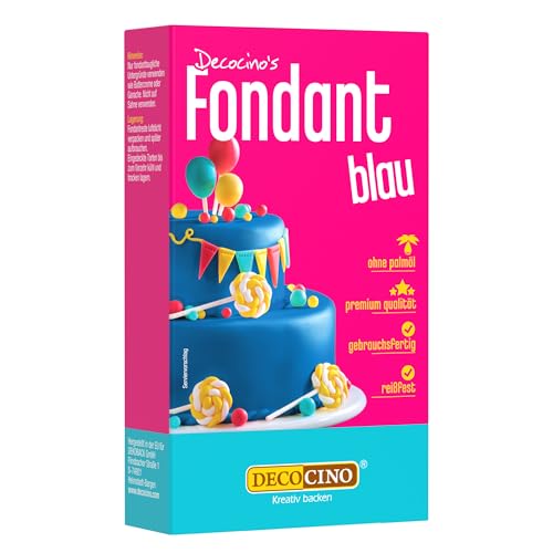 DECOCINO Fondant Blau – 250 g – ideal zum Verzieren von Kuchen, Torten, Cupcakes – Palmölfrei...