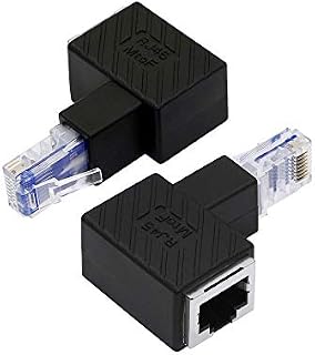 YACSEJAO Cat5e/Cat6 RJ45 Ethernet Adapter2Pack 90 Degree Ethernet RJ45 / 8P8C Male to Female Right Angle Adapter Support Cat6 / Cat5e (Down)