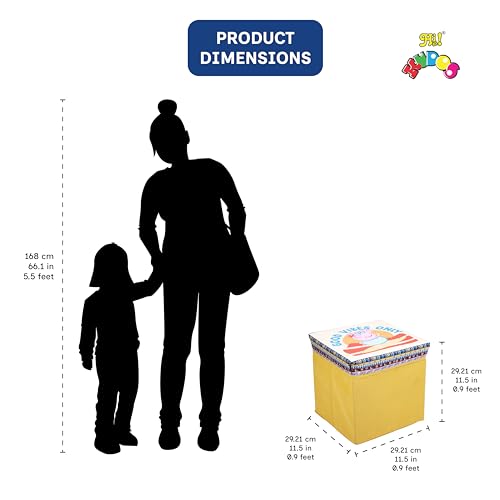 Image of Kudos Kids Print Foldable Storage Box | Non-Woven Fabric Toy Storage Basket | Laundry & Clothes Organizer with Lid (Yellow)