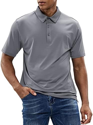 MIER Gray Athletic Polo Shirts Short Sleeve, Polyester Moisture Wicking Golf Shirts for Men, Light Grey, L