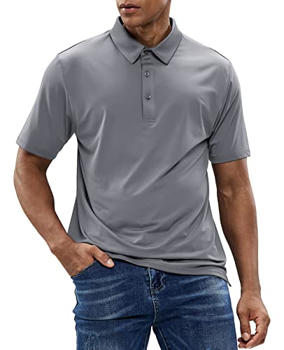 Mier Gray Athletic Polo Shirts Short Sleeve, Polyester Moisture Wicking Golf Shirts For Men, Light Grey, L #TOP3