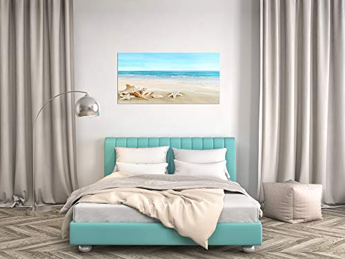 Dzl Art S73950 Beach Picture Decor Ocean Painting Canvas Wall Art Prints Of Starfish And Seashell On Sandy Seaside Ready To Hang For Living Room Bedroom Office Wall Decor Home Decoration #TOP4