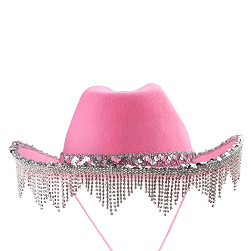 Chapeau de cowgirl pour festival et fête à thème avec franges strass mobiles