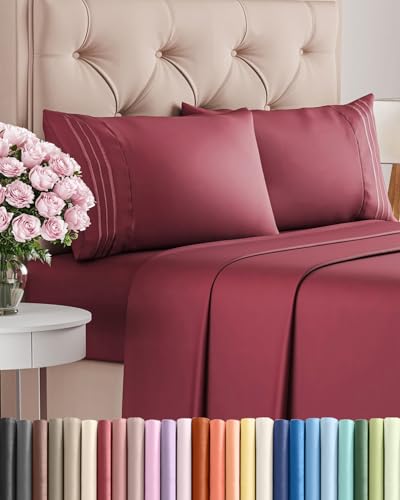 Queen Size 4 Piece Sheet Set - Comfy Breathable & Cooling Sheets - Hotel Luxury Bed Sheets for Women & Men - Deep Pockets, Easy-Fit, Extra Soft & Wrinkle Free Sheets - Burgundy Oeko-Tex Bed Sheet Set