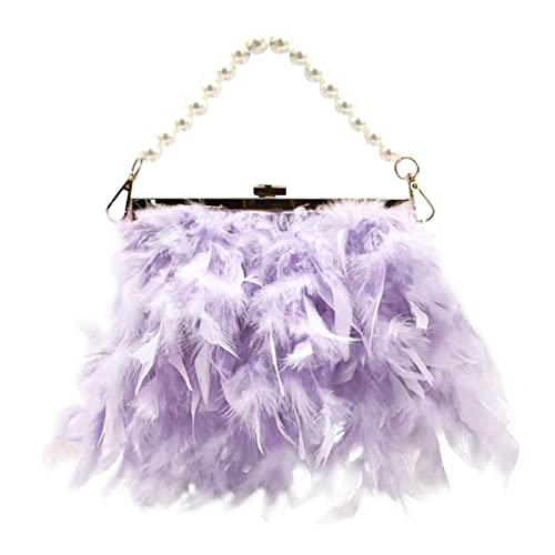 Bolso de mano con cadena de perlas refinado, un accesorio ligero en color morado