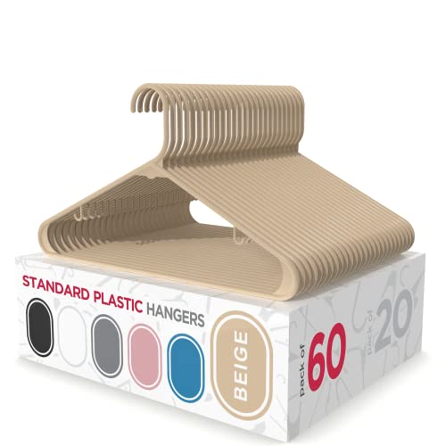 Sharpty Plastic Hangers Clothes Hangers For Clothing, Closet, Coats & Shirts - Durable, Thick, Tough & Space Saving - For Everyday Standard Use, Room Essentials & Basics - 60 Pack - Beige #TOP29