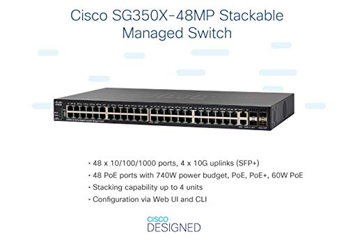 Cisco Small Business SG350X 48MP Commutateur Géré 48 x 101001000 PoE+ + 2 x combo 10 gigabits SFP+ + 2 x 10 Gigabit SFP+ Montable sur rack PoE+ - vue 4