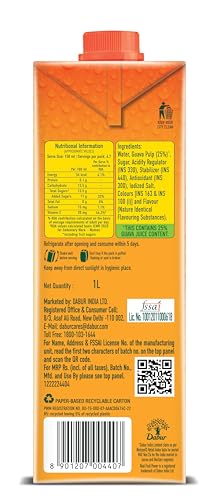 Image of DABUR Real Guava Fruit Juice -1L (Pack Of 2) | Rich In Vitamin C | No Added Preservatives, No Artificial Colors & Flavours |Daily Dose Of Fruit Nutrition | Tasty, Refreshing & Energising Drink