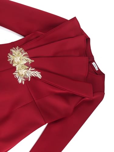 Image of ONTINVA Irregular Business Dress for Women's Outfits Crew Neck Peplum Tops Floral Applique Formal Pencil Dresses