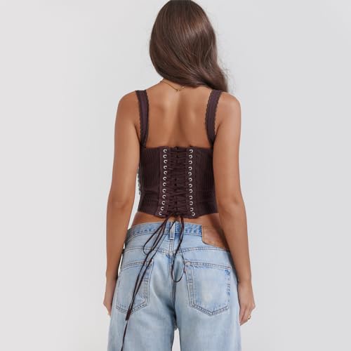 Women's Lace Up Cami Corset Tops Cold Shoulder Zip Side Ties Back Sexy Going Out Bodyshaper Bustier Top4