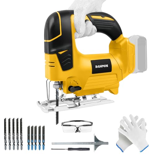 Daspom Cordless Jig Saw Compatible with dewalt 20V Battery, Brushless Jigsaw, 0°-45° Bevel Cuts, 4 Orbital Action, Variable Speed Jigsaw with Blade Set for Wood, Plastic and Metal Cutting (No Battery)