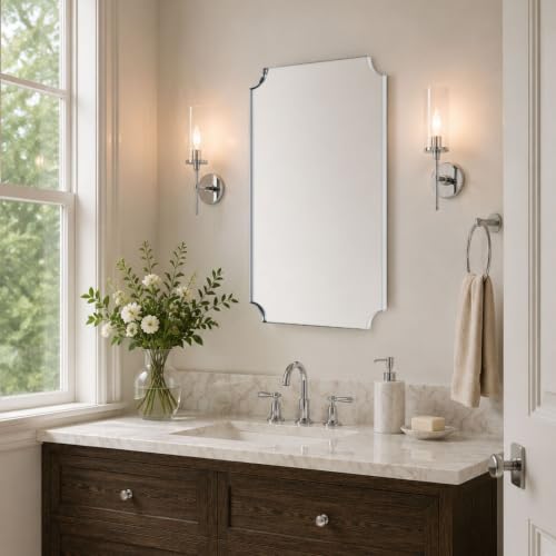 Image of TEHOME Polished Nickel Rectangle Bathroom Vanity Mirror, 20x30'' Silver Decorative Bathroom Mirrors