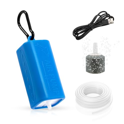 Image of DaToo USB Mini Aquarium Air Pump Ultra Quiet Fish Tank Air Pump with Black Hanging Clasp Portable Aquarium Oxygen Aerator Pump Includes Fish Tank Airline Tubing and Air Stone(1W /2W /3W)