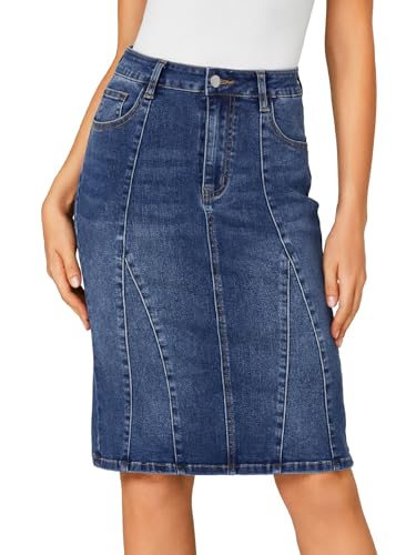 LYANER Women's Denim High Waisted Knee Length Pencil Mermaid Stretch Jean Skirt