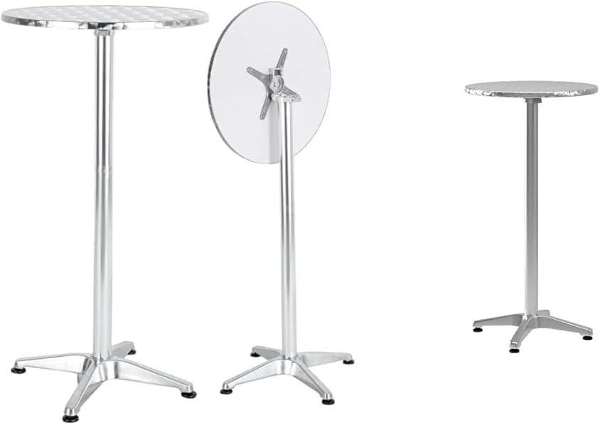 BTEXPERT Silver Aluminum Indoor Outdoor 23.75" Restaurant Bar Table & Flash Furniture Mellie 23.25" Round Aluminum Indoor-Outdoor Bar Height Table with Flip-Up Table