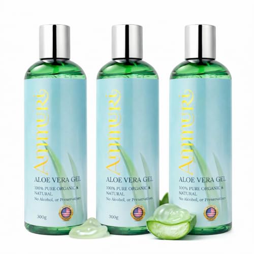Gel d'aloe vera 100% pur et naturel Ammuri 300ml pour visage corps et cheveux