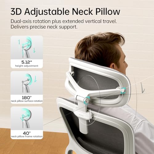Image of Hbada P2 Ergonomic Office Chair, Office Chair with 3D Lumbar Support, Mesh Chair with 3D 360 Rotation Arms, 3D Headrest & Comfortable Seat, 135 Stepless Tilt Function, White