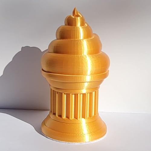 Znet3D Poop Emoji Trophy - 6" Inches Tall - Featuring A Solid Poop Emoji On A Pillar W/Painted Eyes And Mouth - Perfect Award Or Gift - Handmade W/Additive Manufacturing (Silk Gold) #TOP2