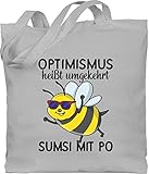Sprüche Statement mit Spruch - Optimismus heißt umgekehrt Sumsi mit Po - schwarz - Unisize - Hellgrau - jutebeutel mit lustigen sprüchen - WM101 - Stoffbeutel aus Baumwolle Jutebeutel lange Henkel