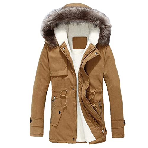 IHGWE Lange winterjas voor heren, met capuchon, blauw, zwart, winter, grijs, functionele mantel, extreem warme teddyvoering, bontcapuchon, voordelige lange gewatteerde jas - Image 3