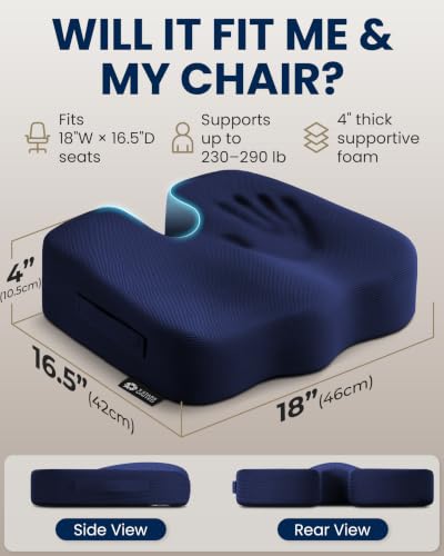 Image of 5 STARS UNITED Seat Cushion - Memory Foam Chair Cushion for Tailbone Pain Relief - Ergonomic Support for Coccyx, Sciatica & Butt - Office, Desk & Gaming Chair, Car Seat, Wheelchair, Airplane, Blue