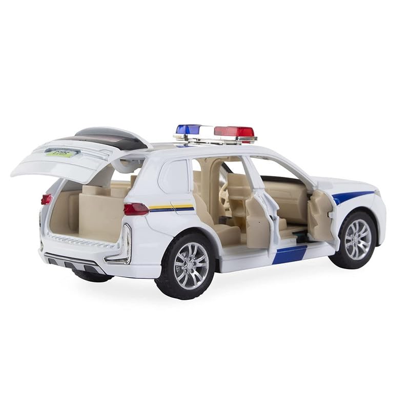 Image of Play Boy 1:32 BMW X7 Police Model Diecast Metal Alloy Pullback Toy Vehicle with Openable Doors Light and Music Car for Kids (Multicolor)