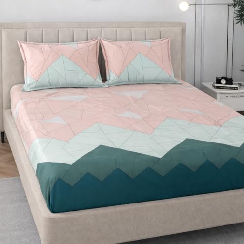 Image of Cotton Feel King Size Flat Bedsheet for Double Bed (90 x 100 Inches | 230 x 250 cm) with 2 Pillow Covers | Soft & Smooth Printed Bedsheet for Daily Use (Beige, King Bed-90x100)