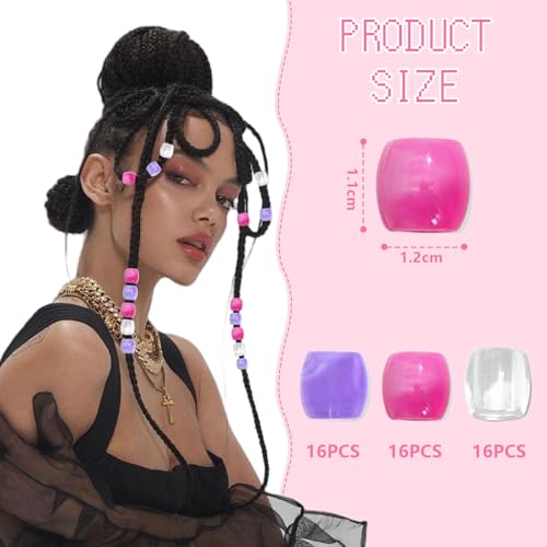 Kotkiddy 48 Pieces Pink Hair Beads Purple Large Beads for Braids Pony Beads for Kids Girls Loc Dreadlock Accessories Cute Braids Decoration Jewellery Making Kit
