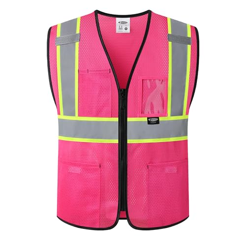 Image of JKSafety Safety Vest for men women Hi Vis Vest with Pockets and Zipper High Visibility Meet ANSI Standard(BX310