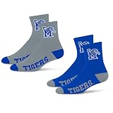 For Bare Feet NCAA Memphis Tigers Quarter Sock Two Pack Team Colors Large