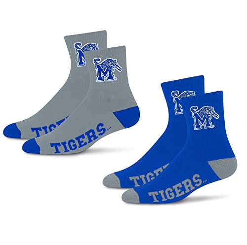 For Bare Feet NCAA Memphis Tigers Quarter Sock Two Pack Team Colors Large