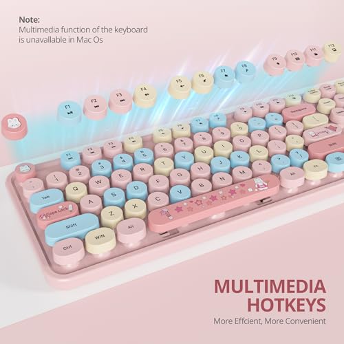 Image of Owpkeenthy Pink Keyboard and Mouse Wireless, Cute Colorful Typewriter Keyboard Full-Sized with Number Pad Round Keycaps for Desktop, Laptop and Computer(Coloful Pink)