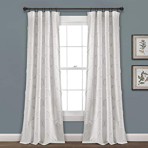 Lush Decor White Avon Chenille Trellis Window Curtain Panel Pair (95