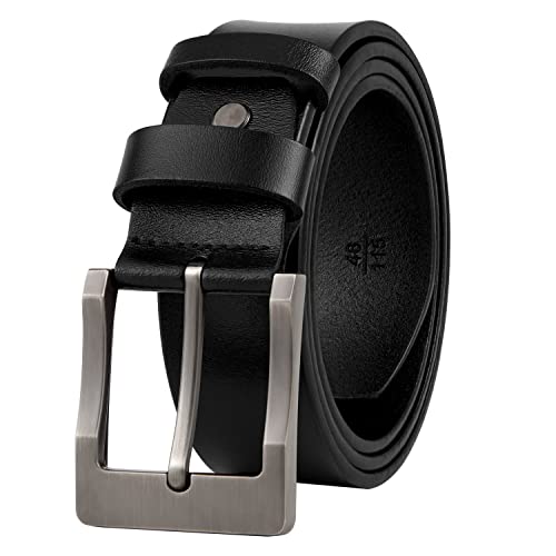 GSG Ceinture Homme en Cuir Véritable Largeur 38 mm Longueur Ajustable Ceinture Parfaite pour Jeans, Travail Décontracté - Livrée dans une Élégante Boîte Cadeau Noir 40-44 inch