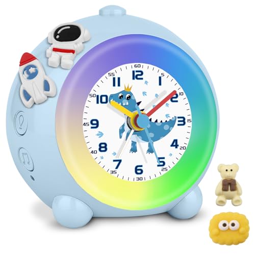 TENOCK Despertador AnalóGico para NiñOs DiseñO De Unicornio Despertador Infantil Sin Cosquillas Despertador con Luz De Colores Volumen Ajustable (Azul)