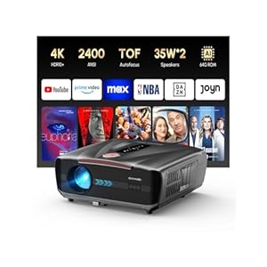 4K Beamer Tageslicht Tauglich 2400 ANSI [Motorisierte Objektivabdeckung] HDR10+ Ultra HD Smart Beamer Heimkino mit AI-PQ, ToF Autofokus, HDMI eARC, Dolby Audio, 64GB Led Projektor für Gaming A9TL