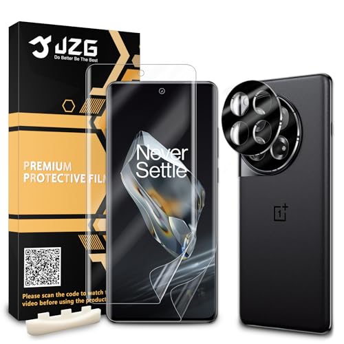 JZG 2 Pack for OnePlus 12 Screen Protector [Soft Film] 2 Pack Camera Lens Protector Fingerprint Unlock Curved Edge Coverage Anti-Scratch Easy Installation