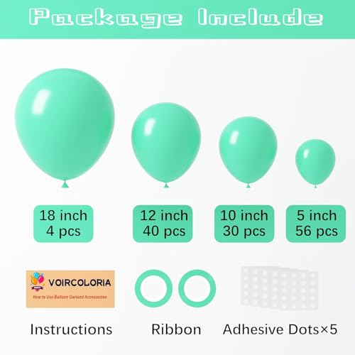 Image of Voircoloria 130pcs Teal Balloons Different Sizes 18 inch 12 inch 10 inch 5 inch Turquoise Blue Balloons for Boys Girls Baby Shower Wedding Anniversary Graduation Engagements Birthday Party Decorations