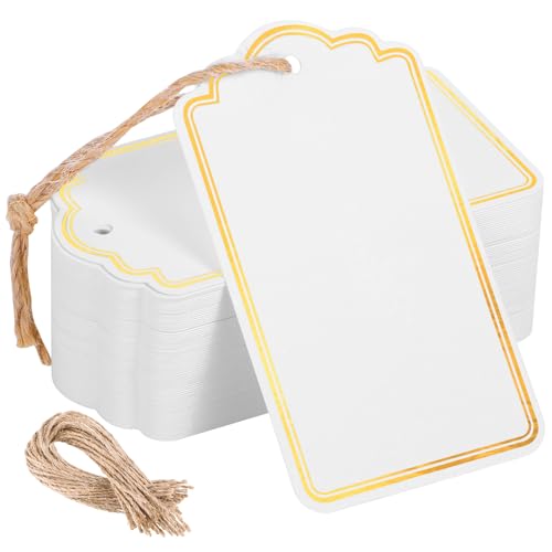 120 PCS Gift Tags with String Gold Foil Metallic Gift Tags Writable Blank Tag for Baby Shower Birthday Wedding Presents Labeling DIY Craft Project 3.5''×2''