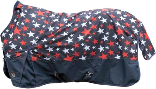 Couverture highneck pour le pré HKM Norwich 600D 300g bleu étoiles 145 cm
