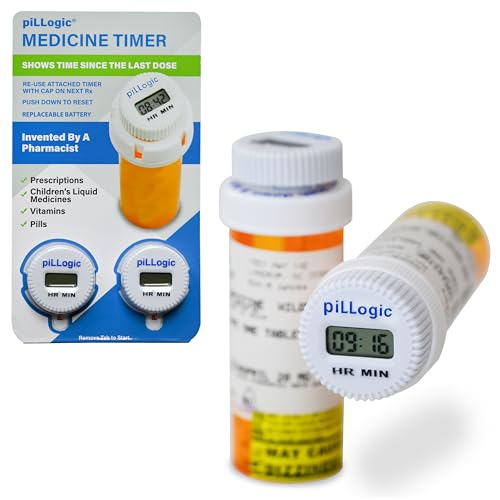 Pillogic Medication Timer | Pill Reminder Cap Attachment for Prescription Bottles | Automatic Medicine Tracker for Adults Seniors Children | No Alarm Pharmacist Created