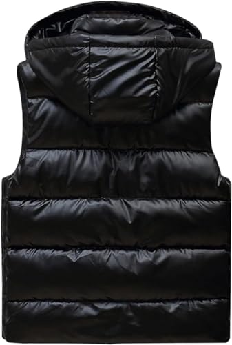 Hooded Puffer Vest for Women High Collar Shiny Puffer Vest Winter Zip Up Sleeveless Down Puffer Jacket3