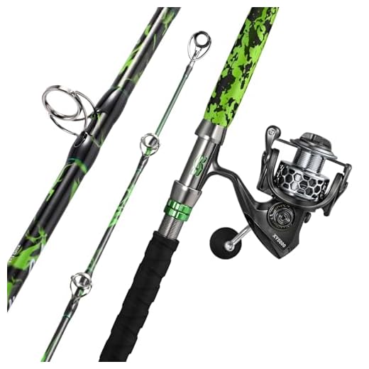 Sougayilang 7‘Catfish Rod and Reel Combo, MH 2-Piece Carbon Spinning Rod with Solid Carbon Tip & Threaded EVA Handle, Spinning Combo for Freshwater and Saltwater Catfish & Big Game Fish-5000size