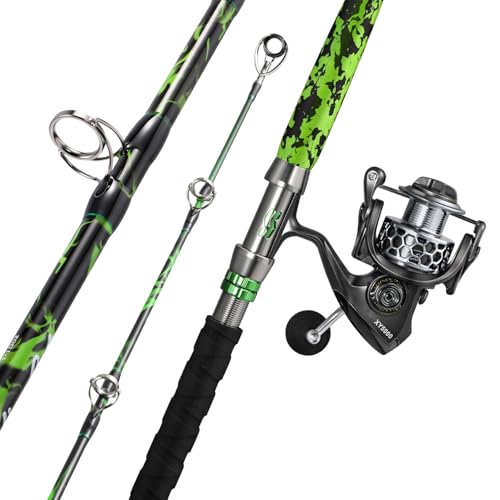 Sougayilang 7Catfish Rod and Reel Combo MH 2-Piece Carbon Spinning Rod with Solid Carbon Tip & Threaded EVA Handle Spinning Combo for Freshwater and Saltwater Catfish & Big Game Fish-5000size