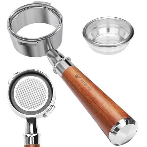 Image of 58mm Bottomless Portafilter - Professional Stainless Steel 2 Ears for 58 Gaggia Machines With Walnut Handle & Filter Basket - Not Suitable With E61 Groupheads