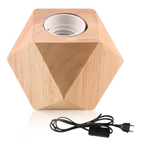 WIYETY Lampe de chevet en bois, culot E27, base en bois diamant, prise européenne, parfaite pour chambre à coucher, salon, bureau (sans ampoule)
