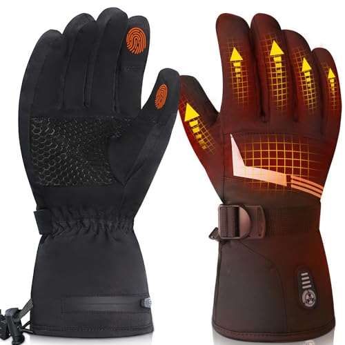 Heated Gloves 7.4V 3200mAh Waterproof Rechargeable Electric Gloves for Men Women with Touchscreen 5 Heating Temperature Adjustable for Winter Outdoor Work Skiing Hiking Hunting Camping Fishing