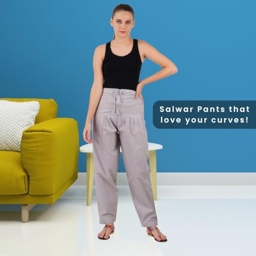 Image of Happy Bunny Salwar Pant - Modern Style Pure Cotton for Women - Ethnic Semi Patiala Trouser - Office,Home - All Day Comfort Wear with Drawstring