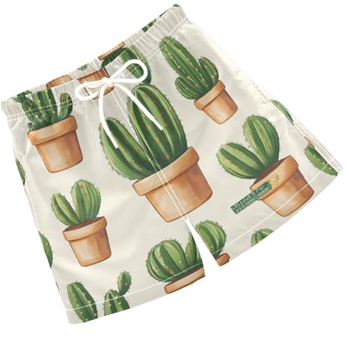 Pigsaly Boys Swim Trunks Cute Cactus Hand Drawn Succulent Boys Board Shorts Swimsuit Swimwear Summer Bathing Suit 5T