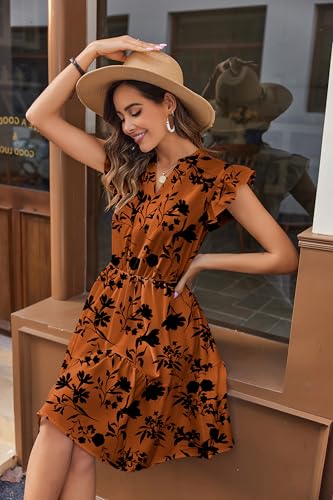 Image of HOTOUCH Women Printed Dress for Summer Short Ruffle Sleeve Dress Tiered Mini Dress with Pockets
